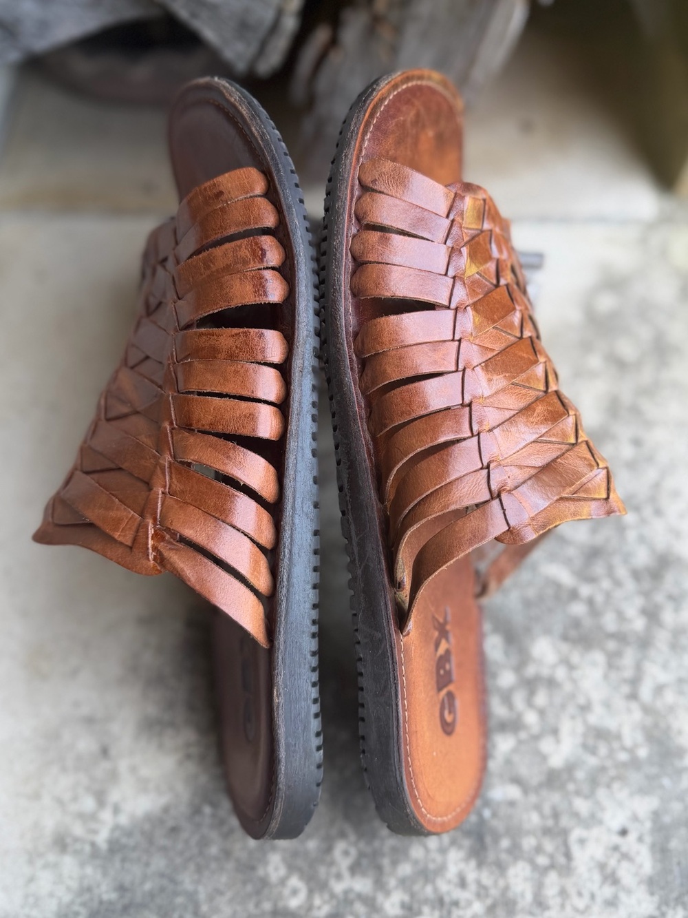 Men's Brown Leather Woven Slide Sandals by GBX. Sz-8.5. F - Picture 3 of 10